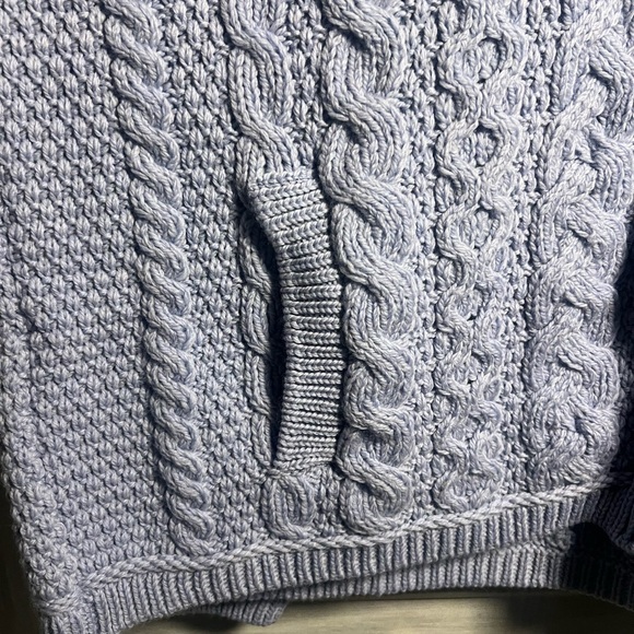 Aran‎ Crafts Ireland Powder Blue Full Zip Cableknit Chunky Sweater Cozy - Picture 5 of 10